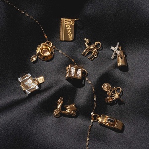 Souvenir de Voyage | Breloques en Laiton Plaqué Or 18K pour Fabrication de Bijoux DIY | Pendentifs Vintage, Moulin à Vent, Vélo, <span class=keywords><strong>Taxi</strong></span>, Valise, Tasse à Thé - Product Image 2