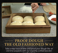Boîte de levage pour pâte à pizza en bois d'acacia 16"x12" avec couvercle, plateau de fermentation de la pâte avec spatule et livre de recettes pour la pâtisserie à domicile