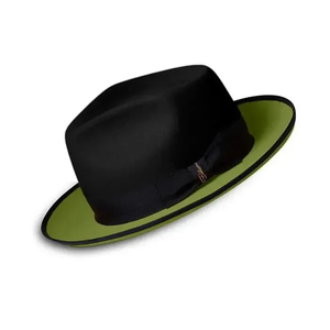 Black Fedora <b>Hat</b> With Green Brim Unisex Adult 56-58CM Four Seasons Casual Wool Material - Product Image 2