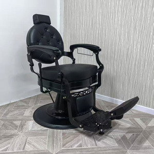 Fauteuil de barbier inclinable robuste noir, réglable hydrauliquement, avec base ronde et repose-pieds - Product Image 3