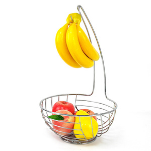 Iron Electroplated Fruit Basket With Banana Hook Round <b>Standing</b> Type Durable Food Container For Kitchen Living Room - Product Image 1
