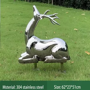 Garden Modern Decoration Animal Mirror Polished Large Size Stainless Steel Deer Statue Metal Crafts Statue