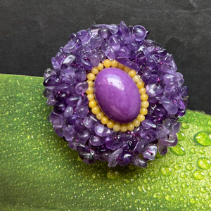 Broche de Amatista Natural en Forma de Flor con Cuentas de Mica Púrpura y Cera de Abeja, Estilo Vintage, Joyería para Mujer - Product Image 2