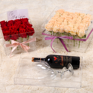 HOMESWEET Clear Acrylic Flower Rose Box 9,16,36 Holes Rose In Acrylic Box