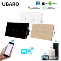 Interrupteur intelligent WiFi UBARO 6 voies, panneau en verre trempé noir, interrupteur mural tactile, télécommande Tuya Smart Life