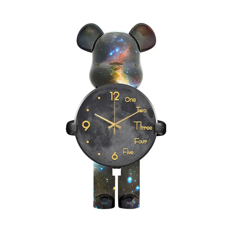 Wall Clock Living Room Dining Room Table Hanging Wall Simple Creative Led Atmosphere Light Brick Bear Clock for Living Room