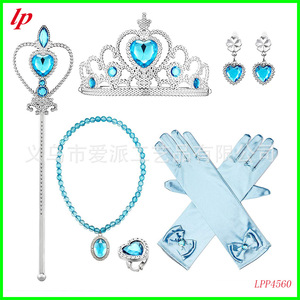Conjunto de accesorios de disfraz de princesa para niños, corona dorada y roja, varita, collar, pendientes, guantes, seis piezas para disfrazarse y jugar - Product Image 3