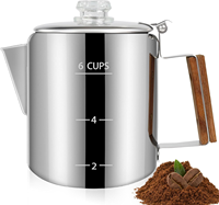 Cafetière à Percolation en Acier Inoxydable Direct Usine avec Poignée en Bois Anti-Brûlure, pour Cuisinière, Idéale pour le Camping et les Voyages en Extérieur
