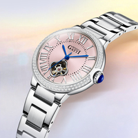 Montre mécanique automatique Bonest Gatti pour femme, fond transparent, acier inoxydable, cadran bleu, lumineuse, étanche, élégante BG3006