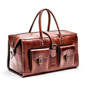 Sac de voyage en cuir véritable de style marocain, grand sac de sport bohème, sac à main avec bandoulière, motif géométrique, unisexe - Product Image 1