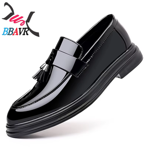 Chaussures en PU pour hommes, style automne, habillées et décontractées, grandes tailles, respirantes, semelle souple en caoutchouc, noires, pour mariage et marié, à enfiler - Product Image 5