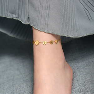 Fashion 18k Gold Plated Stainless Steel Jewelry <strong>Set</strong> Women 5 Pcs Flower Jewelry <strong>Set</strong> Necklace <strong>Bangle</strong> Bracelet Stud Earrings Anklet - Product Image 6