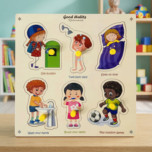 Rompecabezas de Madera de Buenos Hábitos para Niños, Juguetes Educativos para Niños Pequeños y Preescolares, Rompecabezas de 20cm x 20cm - Product Image 3