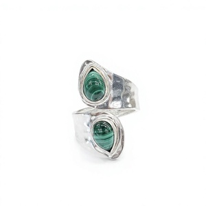Natural Malachite <b>Adjustable</b> Open <b>Ring</b> in 925 Sterling <b>Silver</b> Handmade Artisan Jewelry Wholesale Manufacturer - Product Image 1