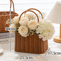Panier en rotin synthétique tressé avec poignées, panier décoratif vintage pour mariage, demoiselle d'honneur, arrangements floraux, fruits et décoration intérieure