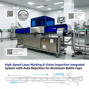 Machine intégrée de codage laser DataMatrix et d'inspection visuelle Honest Mark GS1 russe avec rejet automatique pour bouchons en aluminium - Product Image 2