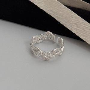 Bague en argent sterling S925 à texture tressée en forme de vigne avec un petit design en forme de beignets frits en dentelle douce, rayures creuses, perle - Product Image 4