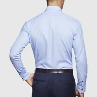 Camisa de vestir de alta calidad para hombre, 100% algodón, ajustada, azul, gran oferta