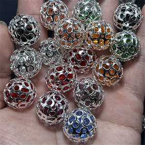 17MM Mixed Color Silver Loose Beads Colorful Rhinestone Spacer Ball Round Loose BeadsDIY Jewelry <b>Pen</b> Material Accessories - Product Image 1