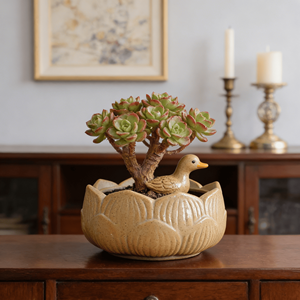 Pots en céramique émaillée en terre cuite grossière avec trou de drainage pour plantes succulentes et fougères asperges - Jardinières de bureau écologiques et durables - Product Image 1