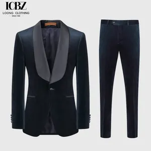 Ensemble de costume de luxe pour homme en velours bordeaux, coupe ajustée, revers châle <span class=keywords><strong>noir</strong></span>, 1 bouton, pour marié, mariage, bal de promo et gala - Product Image 2