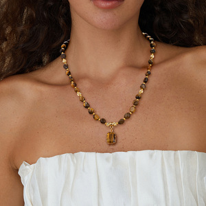 Collar con Colgante Geométrico Chapado en Oro con Cuentas de Ojo de Tigre y Amatista, Piedra Curativa, para Unisex - Product Image 2