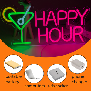 ป้ายไฟนีออน LED ปรับความสว่างได้ พร้อมสาย USB สำหรับตกแต่งค็อกเทล ป้ายไฟแฮปปี้ชั่วโมง ตกแต่งผนังห้องนอน ป้ายไฟอิเล็กทรอนิกส์สำหรับงานปาร์ตี้ ป้ายไฟโลโก้สำหรับใช้ภายในและภายนอกอาคาร - Product Image 3