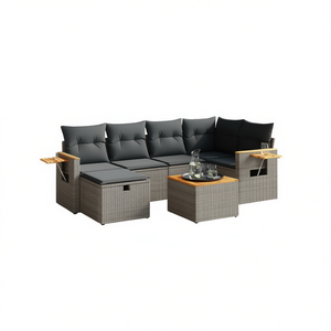 Moderno Conjunto de Sofás de Jardín de Ratán Gris, Muebles de Exterior de 6 Plazas con Almacenamiento, Diseño Contemporáneo - Product Image 1