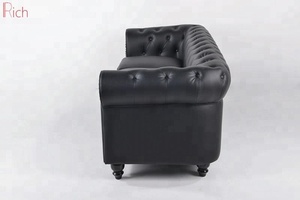 Muebles de sala de chesterfield rollo brazo sofá clásico negro de 3 plazas botón distintos de sofá de cuero - Product Image 3