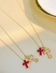 Xinfly Jewelry 18K Pure Gold Ruby and Diamond Embellished Religious <b>Cross</b> Pendant Necklace - Product Image 3