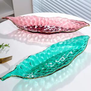 Ensemble de vaisselle en verre cristal irrégulier créatif, bord doré japonais, écologique, pour fruits, desserts et sushis, vert gris <span class=keywords><strong>pois</strong></span> - Product Image 3