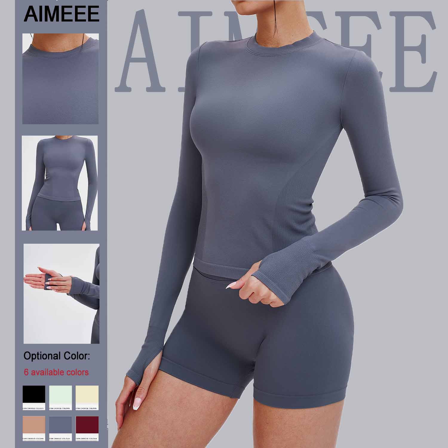 Sports Fitness Yoga Wear Seamless Long Sleeve Round Neck Tight Fitness Gym Sports Yoga Tops