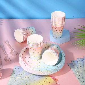 Sıcak satış tek kullanımlık sofra setleri kağıt tabaklar peçeteler sofra yemek seti düğün doğum günü partisi malzemeleri için - Product Image 3