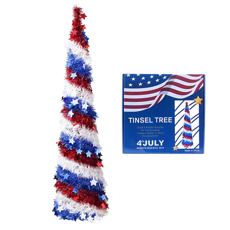 TC-2012 미국 독립 기념일 장식 깃발 색깔 별 당김 줄무늬 나무 호텔 쇼핑몰 장식품 접는 크리스마스 트리