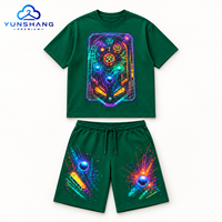 Ensemble streetwear deux pièces pour homme personnalisé, respirant, en mélange de coton, imprimé numérique, motif machine à flipper néon, avec t-shirt et short à cordon de serrage