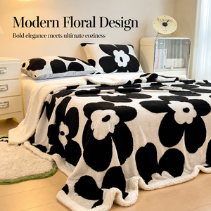Couverture en <span class=keywords><strong>polaire</strong></span> sherpa florale, réversible, à motif de grandes fleurs, ultra douce, chaude et confortable - Product Image 2