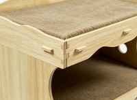 Niche pour chat à deux niveaux en imitation bois, avec doublure en sisal double couche, grand lit cachette pour chat à entrée ronde, griffoir multi-surfaces