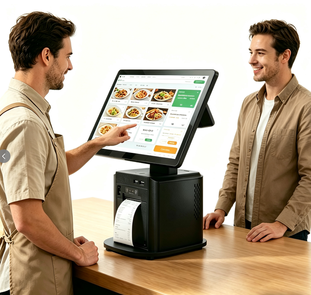 All in One POS Terminal Android  15.6/10.1 Inch Touch Screen Cash Register Monitor With Multi-Payment System