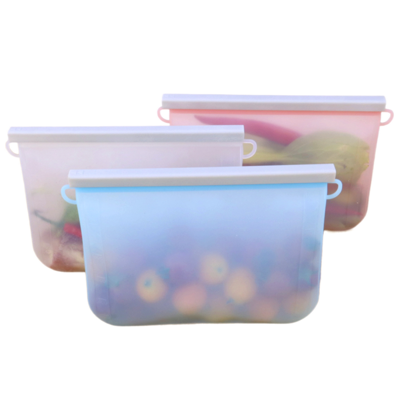 Custom BPA Free Eco Friendly Leak Proof Reusable Freezer Square Silicone Kitchen Modern Food Storage Bag Set 500ml/1000ml/1500ml