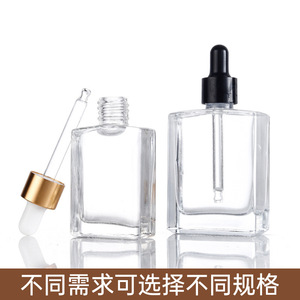 Flacon compte-gouttes carré en verre transparent 30 ml pour sérum, stockage cosmétique, vide avec pipette - Product Image 5