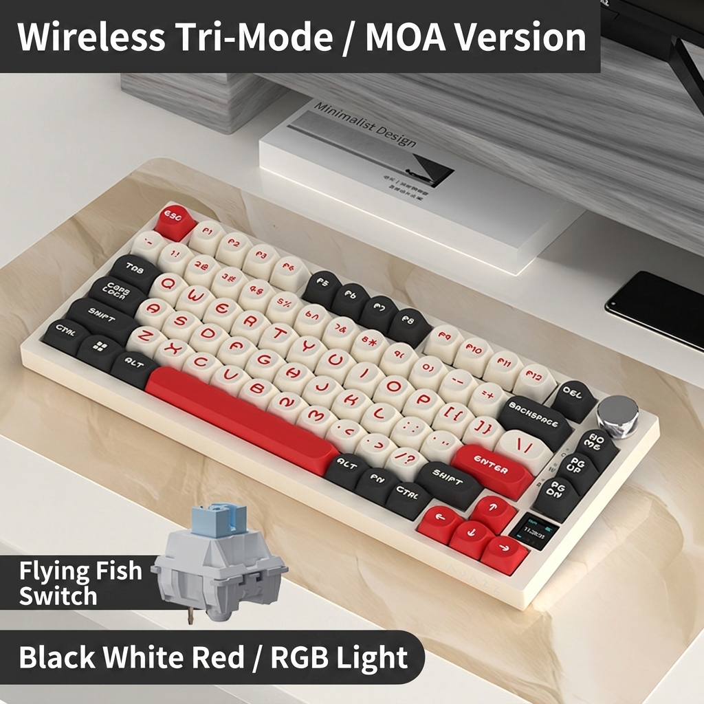 Ak820 pro black white red flying fish switches tri-mode