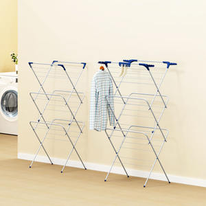 3層パウダースチール衣類乾燥ラック4フック付き格納式折りたたみ式衣類乾燥機スタンド折りたたみ式金属衣類乾燥エアラー - Product Image 6