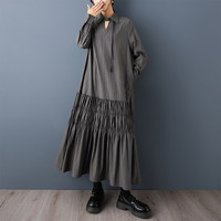 Nouvelle Robe Chemise Femme 2026 en Gros avec Nœud Ruban, Jupe Étages Smockée, Manches Longues Fluides, Maxi Élégante Minimaliste Automne Printemps