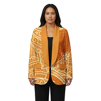 Setelan Blazer Wanita Ukuran Besar Motif Bunga Suku Samoa, Gaya Pulau Polinesia, Jaket Kerah Turun, Cetak Khusus