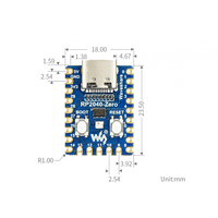 Placa de Desarrollo I2C GPIO Raspberry Pi RP2040-Zero, Diseño de Bajo Consumo Similar a Zero Pico, Procesador de Doble Núcleo, 2MB de Memoria, 133MHz