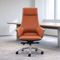 Fauteuil de bureau exécutif ergonomique contemporain en cuir avec appui-tête et accoudoirs fixes, pivotant à 360°, dossier haut et large, pour bureau