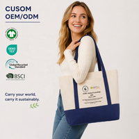 Sac fourre-tout en toile personnalisé avec logo, grande capacité, poche avant bicolore, sac de shopping en coton robuste avec larges sangles, vente en gros