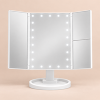 Cermin Rias LED Grosir Kustom dengan 22 Lampu LED, Peredupan Tanpa Tingkat, Pembesaran 2X 3X untuk Meja Rias Kamar Tidur