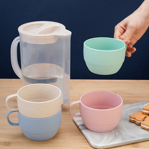 Wheat <b>Straw</b> <b>Cold</b> Water Pitcher Set <b>With</b> Lid Eco-Friendly Plastic Drinkware For Home Gift Use - Product Image 2