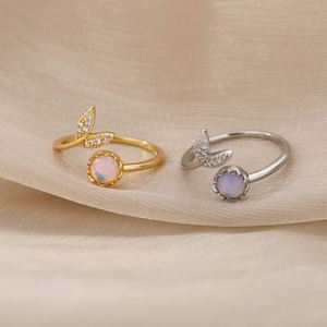 New Trend Women Leaf Diamond Opal <b>Ring</b> Personalized Simple Opening Adjustable <b>Couple</b> Wedding <b>Rings</b> Jewelry - Product Image 2